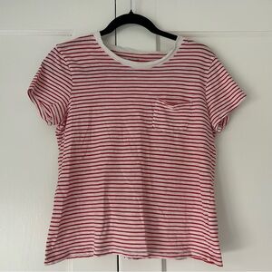 Madewell Red Striped Short Sleeve T-Shirt Cotton Top w/ Pocket Size Small